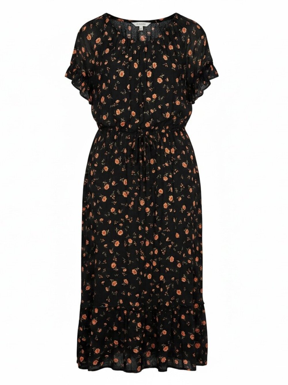 The Get Black Orange Floral Boho Maxi Dress Ruffle Sleeve XL